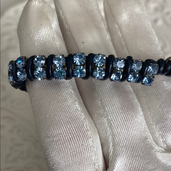 Fossil Sky Blue Crystal Rhinestone Leather Bracelet Whimsical Bohemian Sparkle - Picture 14 of 16